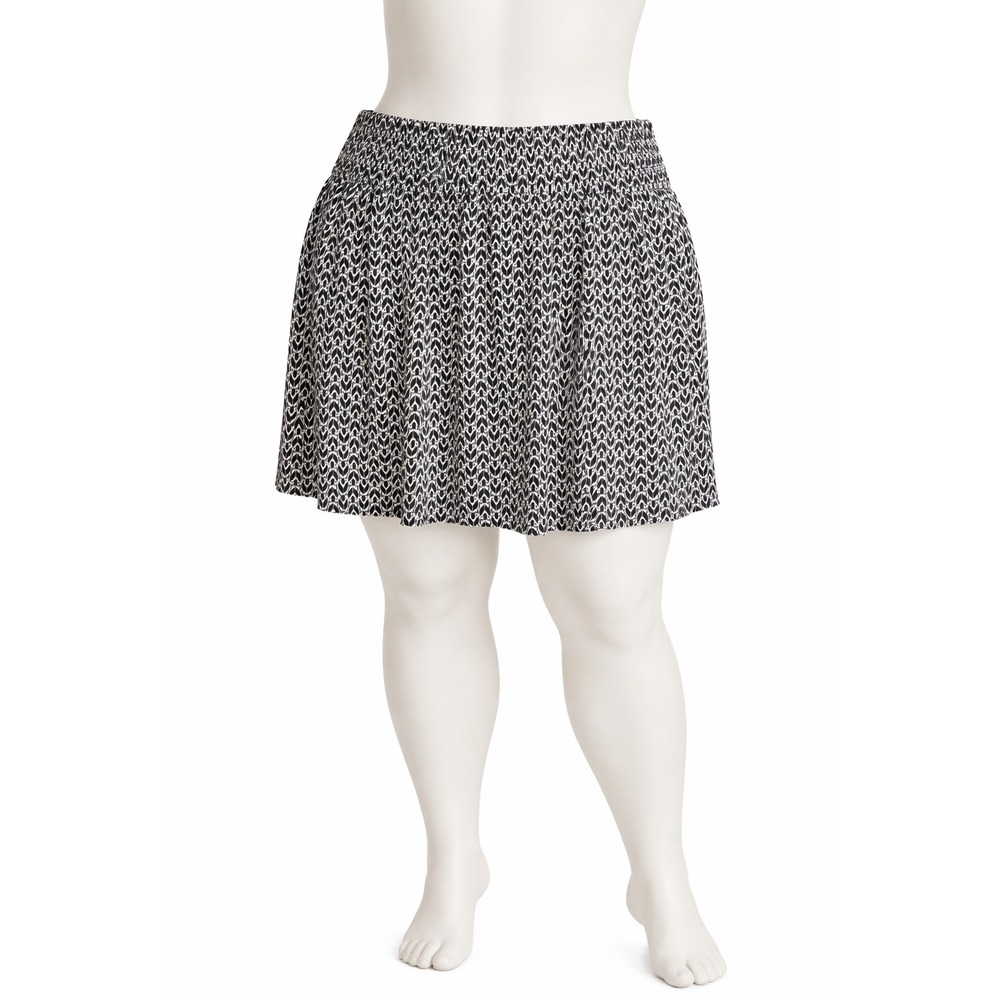 Lane Bryant 22 24 Black White Ikat Geo Print Elastic Smocked‎ Waist Flowy Skirt